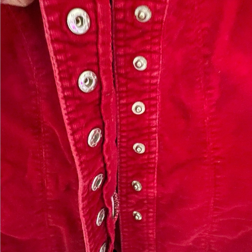 Dressbarn Womens Red Corduroy Button Down Jacket Long Sleeve Shacket Size S - Picture 3 of 7